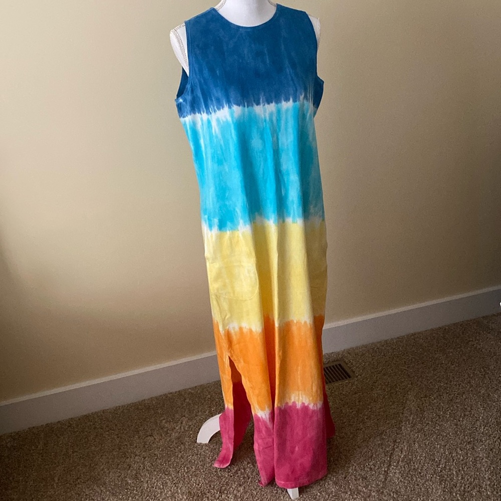 Lands End Tie-Dyed Dress Coverup Sleeveless Maxi Soft Medium